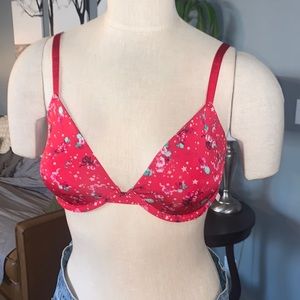 Victoria's Secret Unlined Underwire Floral Demi Bra Red 32 DD